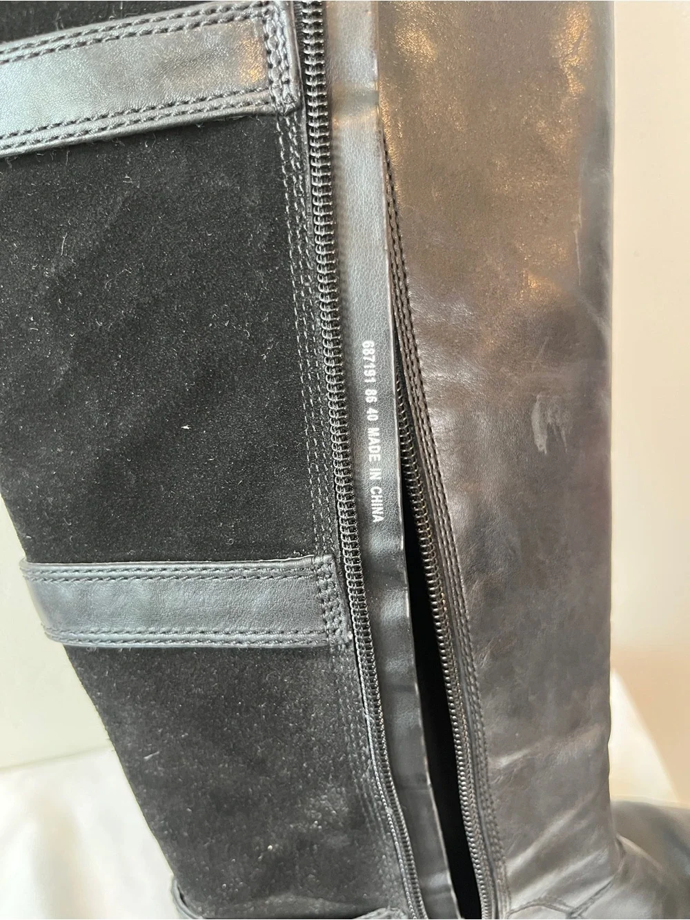 ECCO Esmeralda Black Leather Suede Knee High Boots Buckle EU 40 US 9-9.5